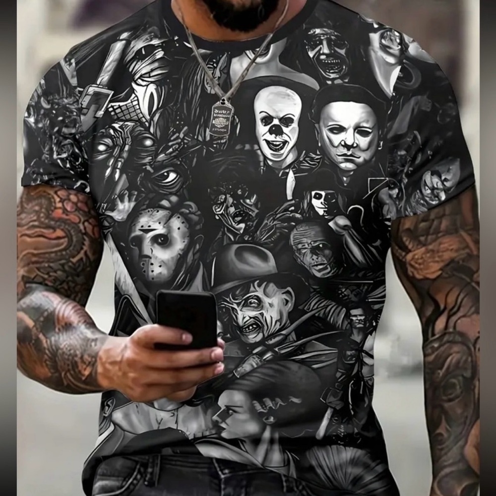 Black Short Sleeve Horror Graphic Tee